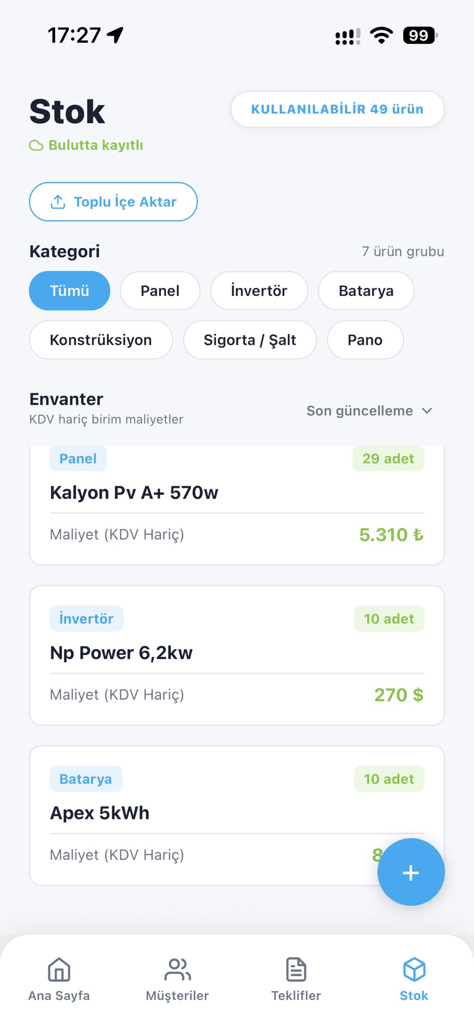 Stok yönetimi ekranı